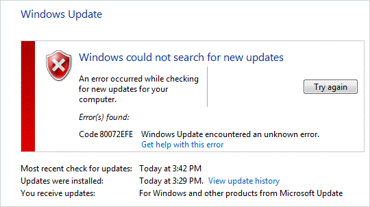 Fix Windows Update 80072efe Error